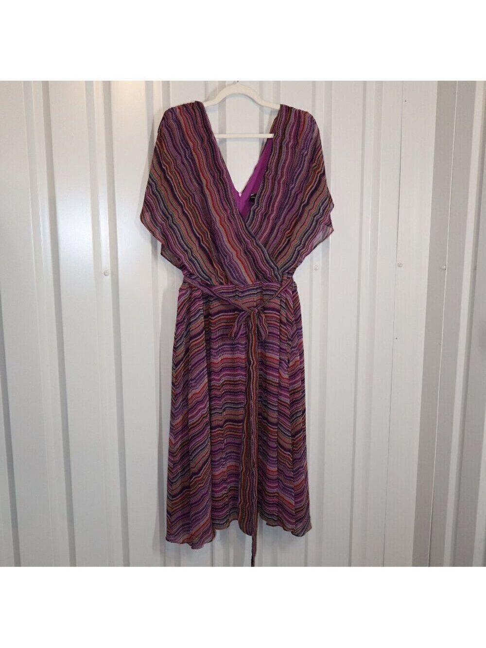 Maison Tara Womens Pink Purple Striped Crossover Top V Neck Dress size 24W EUC